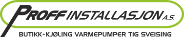 Proff Installasjon logo, experts in HVAC, cooling, air conditioning, and electricity based in Bergen, Norway.